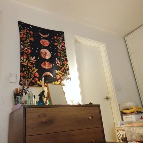 Phases of the Moon Floral Nighttime Wall Tapestry - Picture 2 of 5